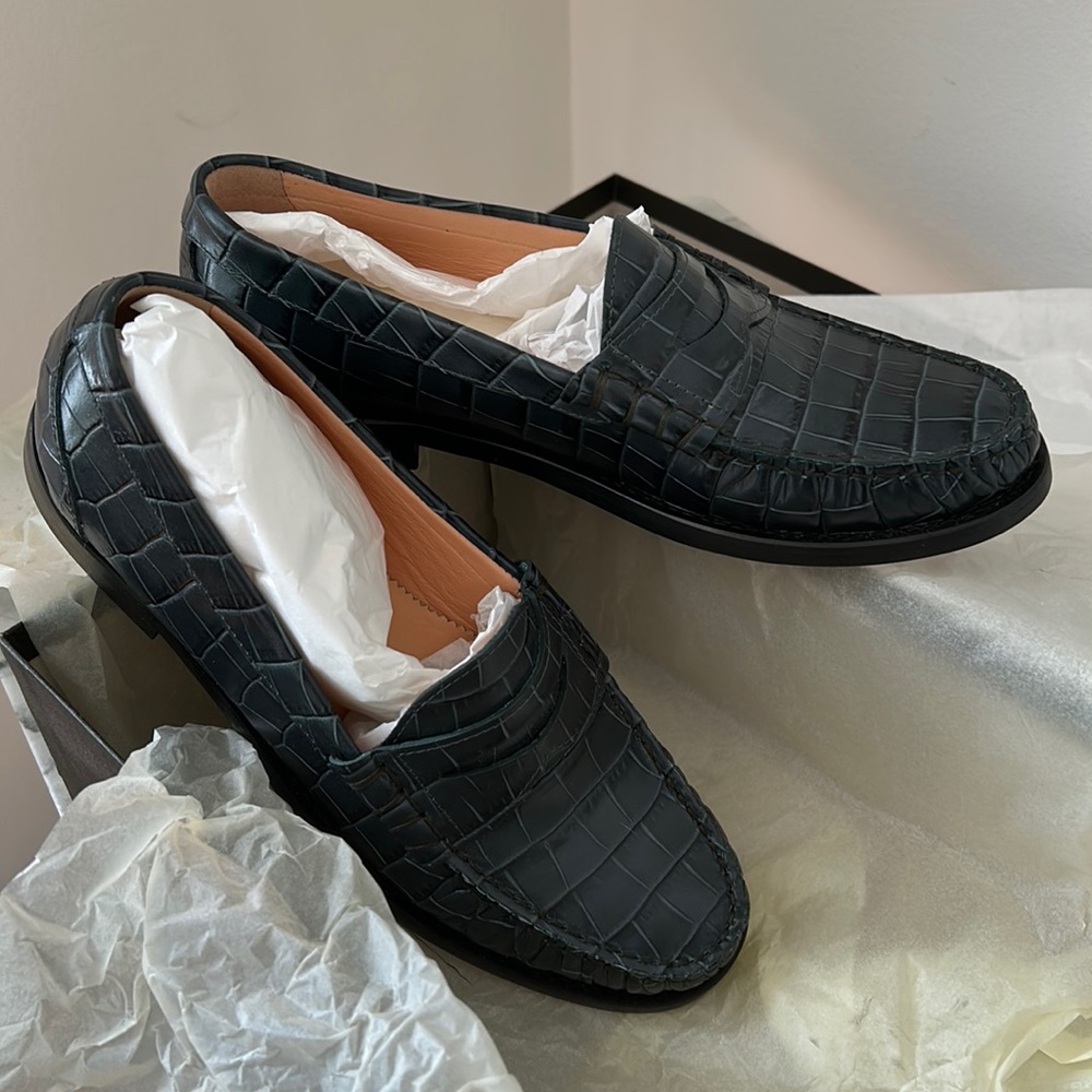 NIB J. Crew Winona Loafer Croc-Embossed Leather